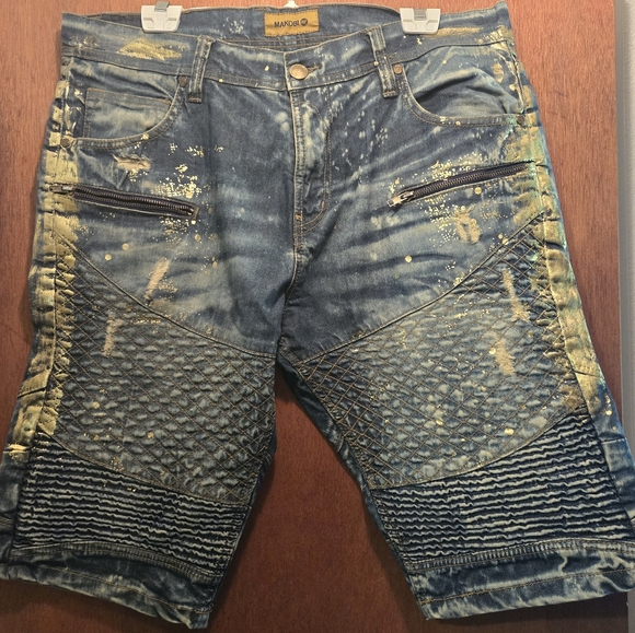 MAKOBI blue & gold distressed NEW JORTS! sz36 - Picture 2 of 10